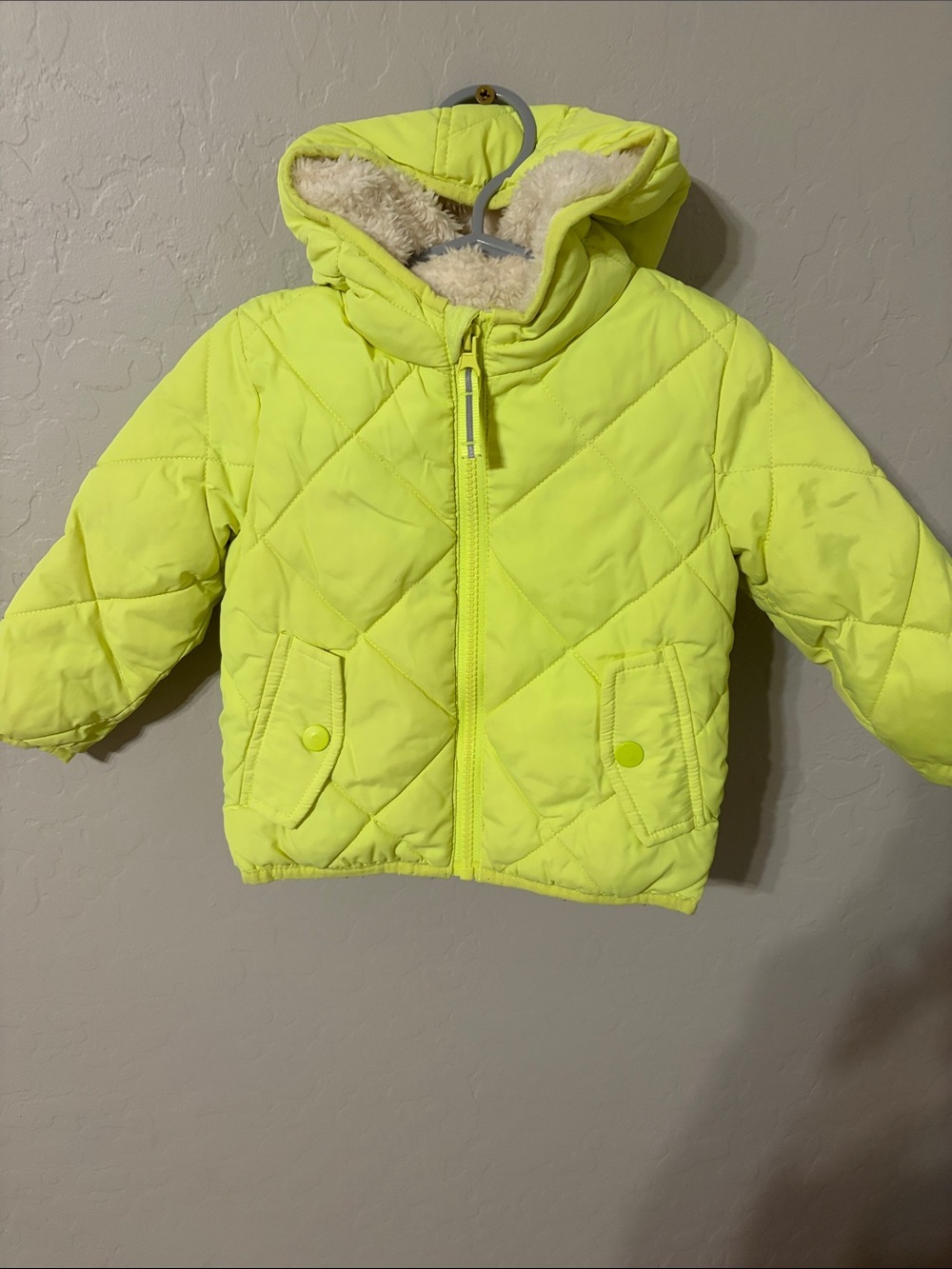 Cat & Jack Bright Neon Yellow Quilted Hooded Puffer
